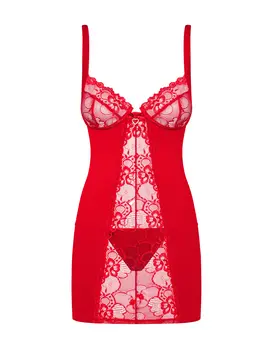 כותונת תחרה עם חזיית ברזלים וחוטיני תואם HEARTINA, צבע: אדום,  מידה: S-M