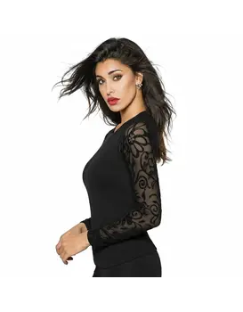 חולצה כותנה עם שרוול ערוך 4307, צבע: שחור,  מידה: S