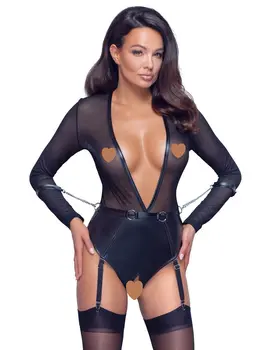 בגד גוף עם מפשעון חשוף האזיקים הכלולים עם שרשראות קרבינר |  BODY |