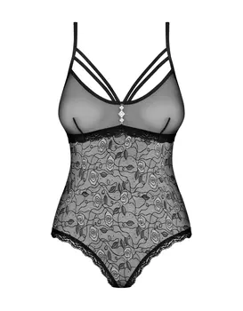 בגד גוף סקסי עם מפשעון פתוח | 818-TED-1, צבע: שחור,  מידה: S-M