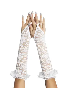 כפפות סקסיות עם תחרה 7708, צבע: לבן,  מידה: S-L (ONE SIZE)