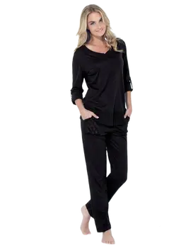 סט פיג’מה ארוכה בשילוב מודל | 3040, צבע: שחור,  מידה: M