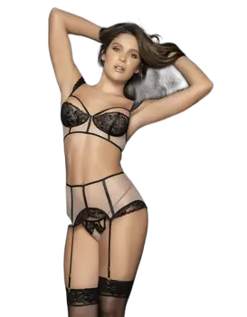 סט הלבשה תחתונה 3 חלקים דגם 8601, צבע: שחור,  מידה: S-M