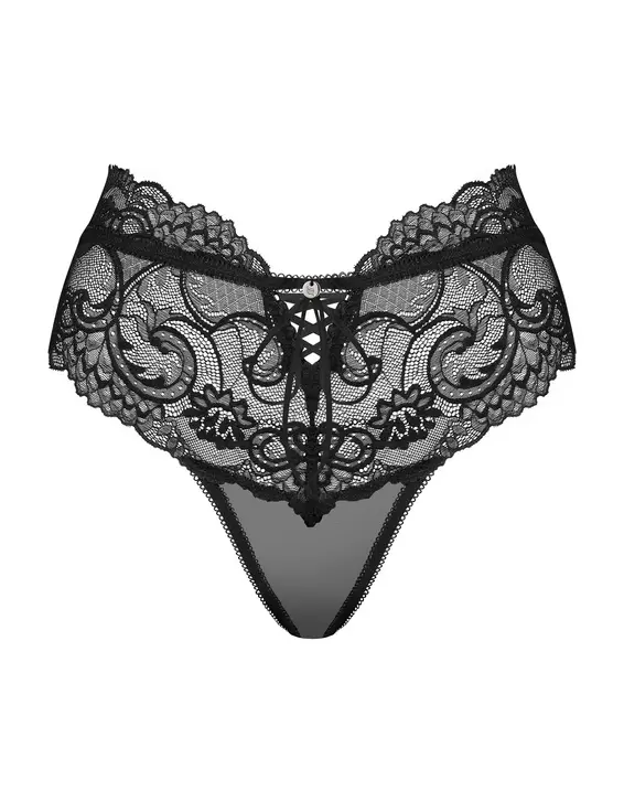 תחתוני תחרה שקופים בגזרה גבוהה – Obsessive Elizenes Black Panties