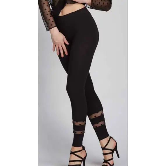 טייץ כותנה עם תוספת שיפון עם נקודות שחורות LR160, צבע: שחור,  מידה: L-XL