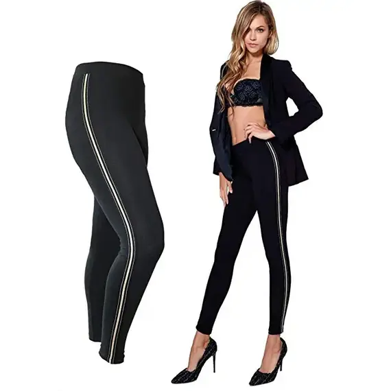 טייץ כותנה עם פסים בצדדים 4885 JADEA , שחור וזהב, S-M, צבע: שחור וזהב,  מידה: S-M