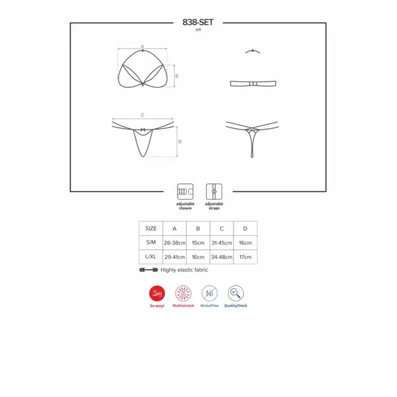 סט סקסי שלוש חלקים SEG-838-1 OBSESSIVE, שחור, L-XL, צבע: שחור,  מידה: L-XL, 5 image