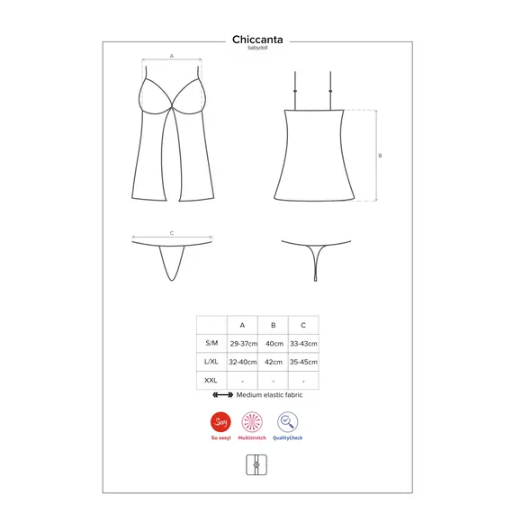 בייבי דול וחוטיני תואם CHICCANTA OBSESSIVE, שחור, S-M, צבע: שחור,  מידה: S-M, 3 image