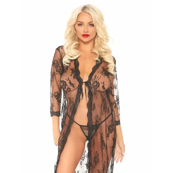 חלוק תחרה וחוטיני תואם דגם 86102 LEG AVENUE, שחור, XL, צבע: שחור,  מידה: XL