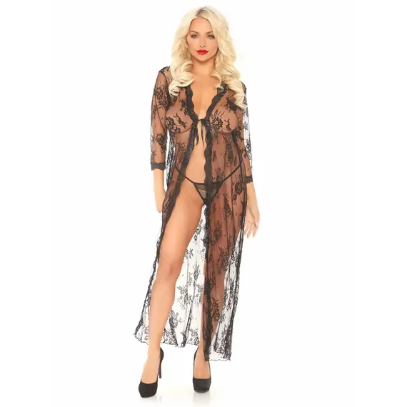 חלוק תחרה וחוטיני תואם דגם 86102 LEG AVENUE, שחור, XL, צבע: שחור,  מידה: XL, 3 image