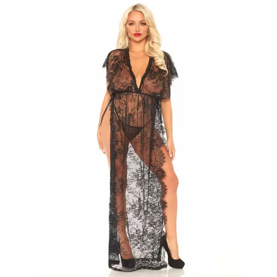 חלוק תחרה וחוטיני תואם דגם 86103 LEG AVENUE, שחור, XL, צבע: שחור,  מידה: XL, 3 image