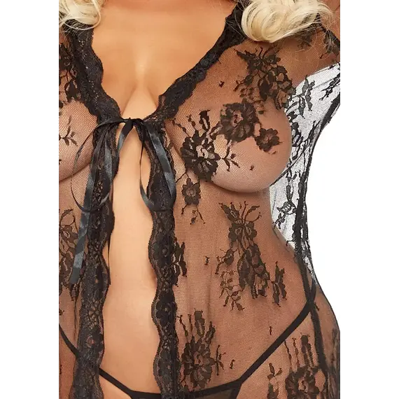 חלוק תחרה וחוטיני תואם דגם 86102 LEG AVENUE, שחור, XL, צבע: שחור,  מידה: XL, 5 image