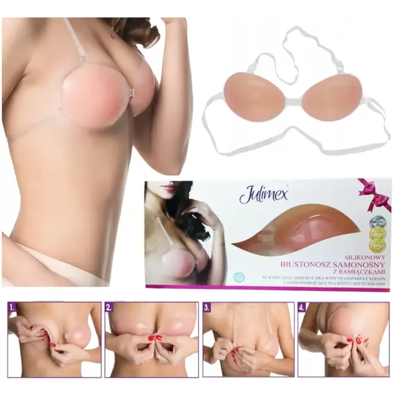חזיית סיליקון נדבקת עם רצועות שקופות נשלפות BS-04 JULIMEX, גוף, C, צבע: גוף,  מידה: C, 3 image
