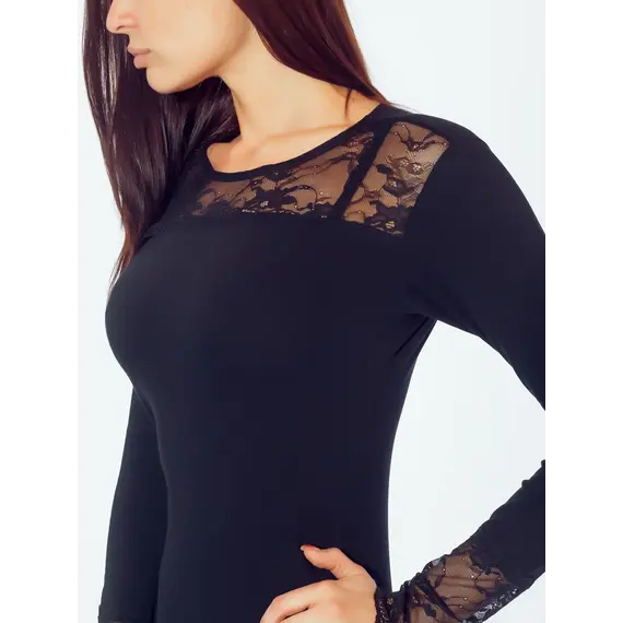 ​חולצה כותנה עם שרוול ארוך וצווארון עגול 4871 JADEA , S-M, שחור, צבע: שחור,  מידה: S-M, 3 image