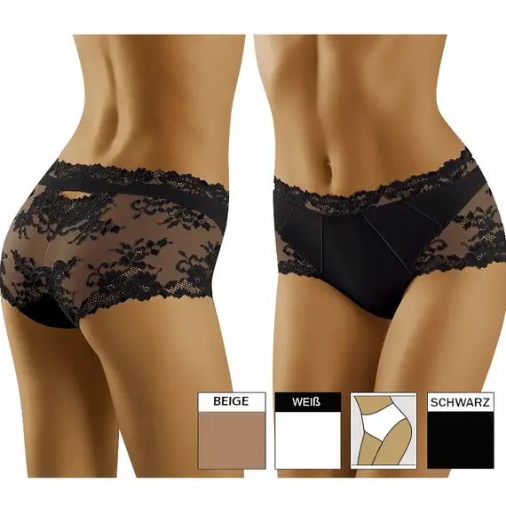 תחתון בוקסר תחרה פרחוני LUXA WOLBAR, שחור, S-2, צבע: שחור,  מידה: S-2, 5 image