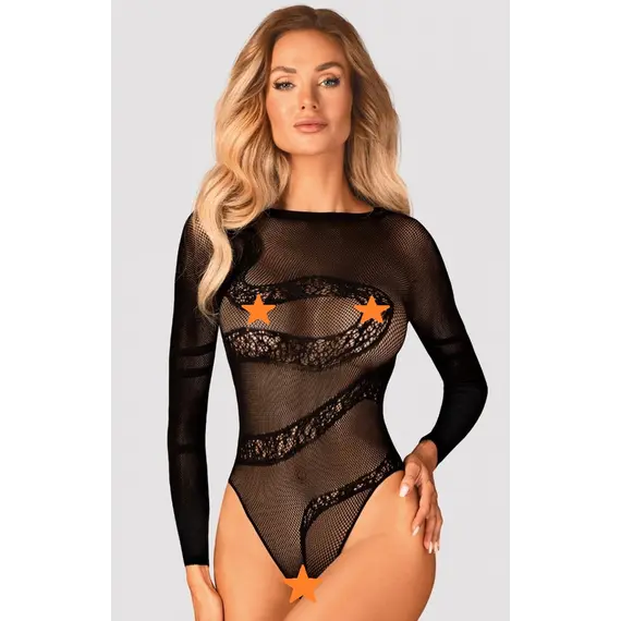 בגד גוף רשת עם ציור נחש B137 OBSESSIVE, שחור, XL-2XL, צבע: שחור,  מידה: XL-2XL