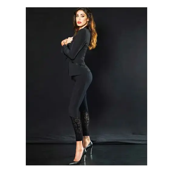 טייץ כותנה עם קטיפה רקומה 4309 JADEA , שחור, S, צבע: שחור,  מידה: S, 2 image