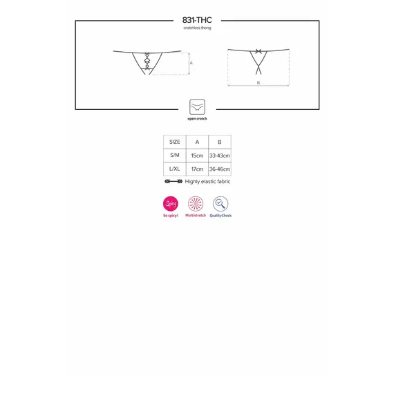 תחתון חוטיני תחרה מפשעון פתוח 831-THC-1 OBSESSIVE, שחור, S-M, צבע: שחור,  מידה: S-M, 5 image