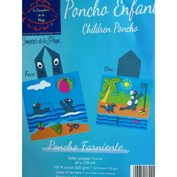 מגבת פונצ'ו עם כובע 100% כותנה LE COMPTOIR DE LA PLAGE, ONE SIZE,, צבע אביזרים: Farniente,  מידה: ONE SIZE