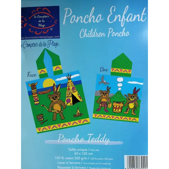 מגבת פונצ'ו עם כובע 100% כותנה LE COMPTOIR DE LA PLAGE, ONE SIZE,, צבע אביזרים: Teddy,  מידה: ONE SIZE