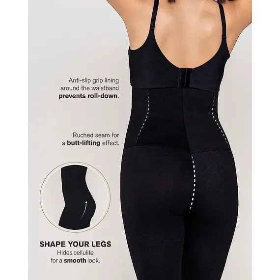 טייץ דחיסה עם גזרה גבוהה במיוחד 012901 LEONISA, שחור, L, צבע: שחור,  מידה: L, 4 image