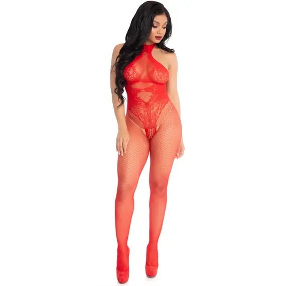 גרביון גוף אדום רשת סקסי 89186 LEG AVENUE, אדום, S-L (ONE SIZE), 2 image