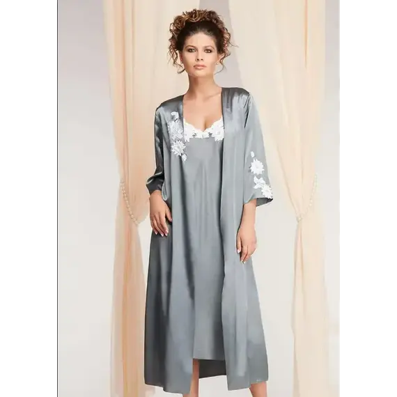 חלוק סאטן עם תחרה Santorini KOMILFO, ירוק, XL, צבע: ירוק,  מידה: XL, 3 image