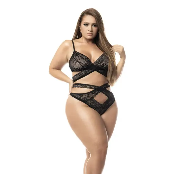 בייבי דול בשילוב תחרה Two-in-One 7489X MAPALE, שחור, XL-2XL, צבע: שחור,  מידה: XL-2XL, 2 image