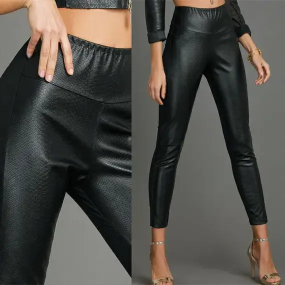 טייץ דמוי עור אקולוגי עם דפוס פייתון 4275 JADEA , שחור, S, צבע: שחור,  מידה: S, 5 image