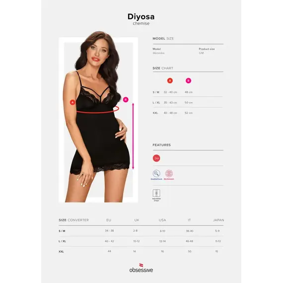 כותונת וחוטיני תואם DIYOSA OBSESSIVE, שחור, L-XL, צבע: שחור,  מידה: L-XL, 10 image