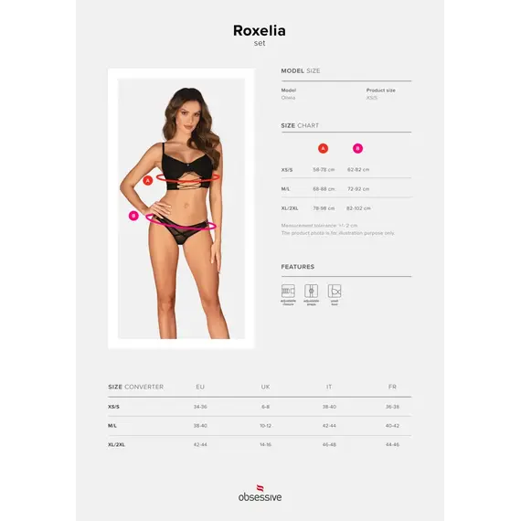 סט חזייה ותחתון חוטיני ROXELIA OBSESSIVE, שחור, XS-S, צבע: שחור,  מידה: XS-S, 5 image