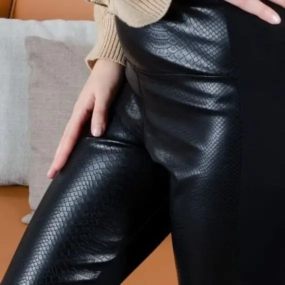 טייץ דמוי עור אקולוגי עם דפוס פייתון 4275 JADEA , שחור, S, צבע: שחור,  מידה: S, 4 image