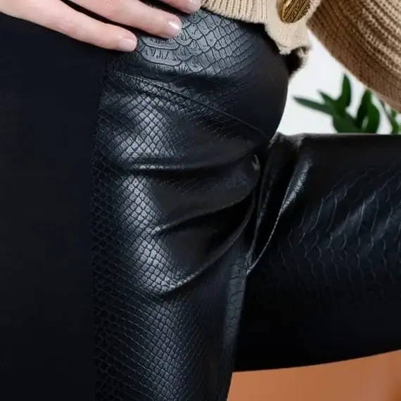 טייץ דמוי עור אקולוגי עם דפוס פייתון 4275 JADEA , שחור, S, צבע: שחור,  מידה: S, 3 image