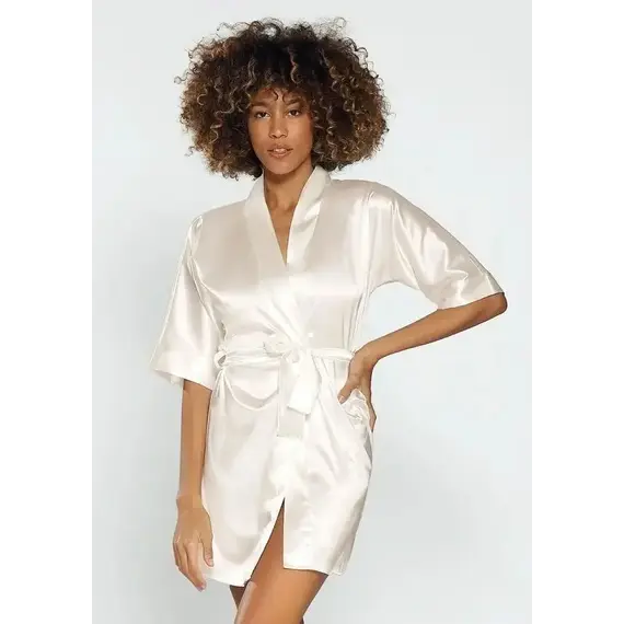 חלוק סאטן Dkaren Podomka 90 DKAREN, שמנת, S, צבע: שמנת,  מידה: S