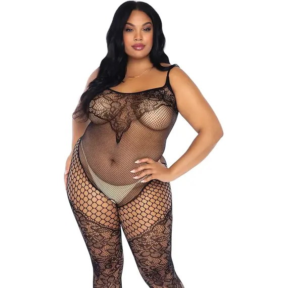 גרביון גוף רשת שלם PLUS SIZE עם מפשעון חשוף LEG AVENUE 89257X