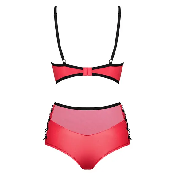 סט חזייה ותחתון גבוה LEATHERIA OBSESSIVE, אדום, S-M, צבע: אדום,  מידה: S-M, 4 image