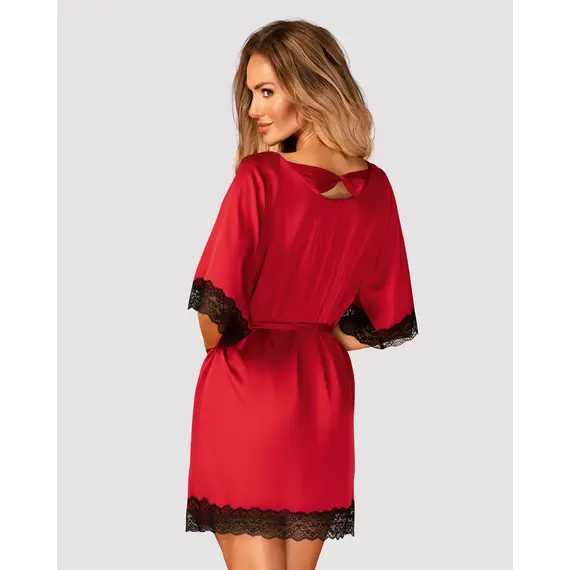 חלוק סאטן שרוול קצר וחוטיני תואם SENSUELIA OBSESSIVE, בורדו, L-XL, צבע: בורדו,  מידה: L-XL, 2 image