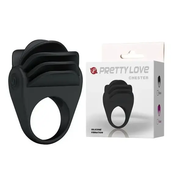 טבעת רטט זוגית יוקרתית CHESTER COCK RING PRETTY LOVE , שחור, 7 image