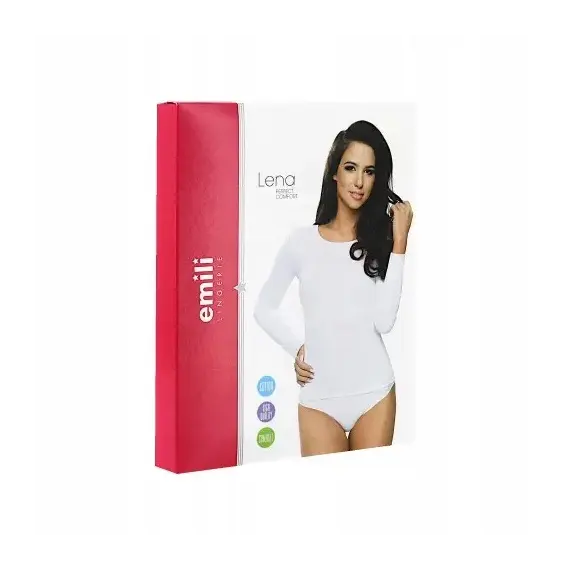 חולצה עם צווארון עגול ושרוולים ארוכים | 100% כותנה | LENA EMILI, לבן, S, צבע: לבן,  מידה: S