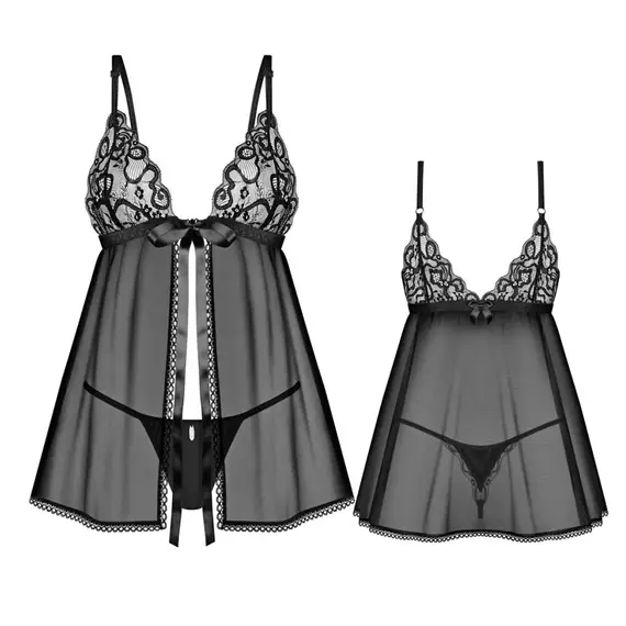 בייבי דול וחוטיני תואם BLOMENTIS BABYDOLL OBSESSIVE, שחור, M-L, צבע: שחור,  מידה: M-L, 3 image