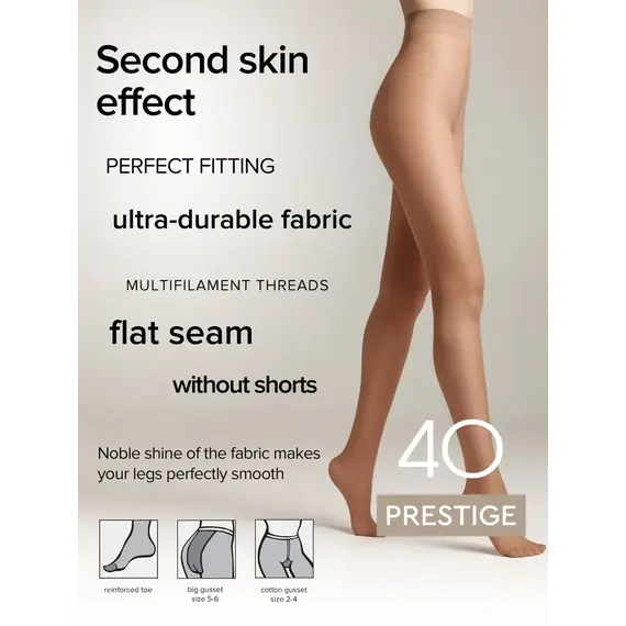 גרביון קלאסי 40 דנייר | PRESTIGE 40 | SILK EFFECT CONTE CONTE, גוף, M-3, צבע: גוף,  מידה: M-3