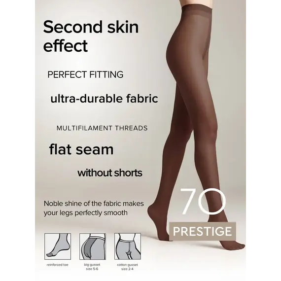 גרביון עבה ואטום 70 דנייר Prestige CONTE, MOCCA, S-2, צבע: MOCCA,  מידה: S-2, 2 image
