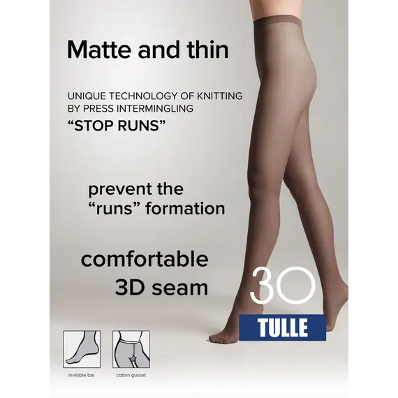 גרביונים מאט עם אפקט טול Tulle 30 Den CONTE, גרפיט, S-2, צבע: גרפיט,  מידה: S-2, 4 image
