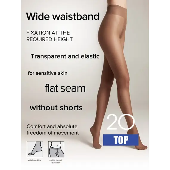 גרביון גזרה נמוכה 20 דנייר Top CONTE, ברונזה, S-2, צבע: ברונזה,  מידה: S-2