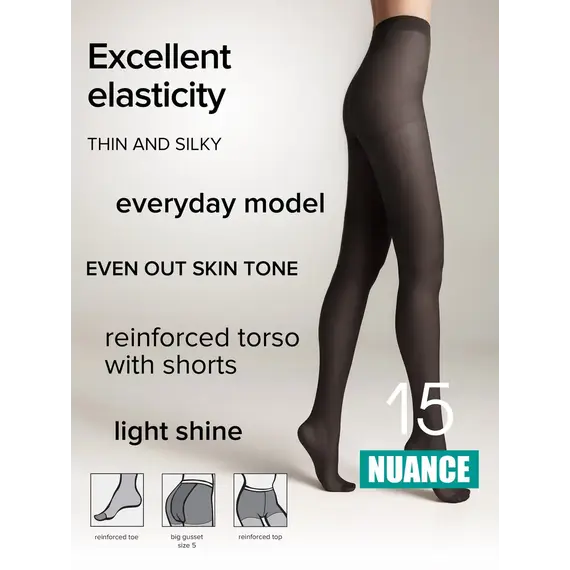 גרביון דק לקיץ 15 דנייר Nuance CONTE, שחור, S-2, צבע: שחור,  מידה: S-2, 3 image