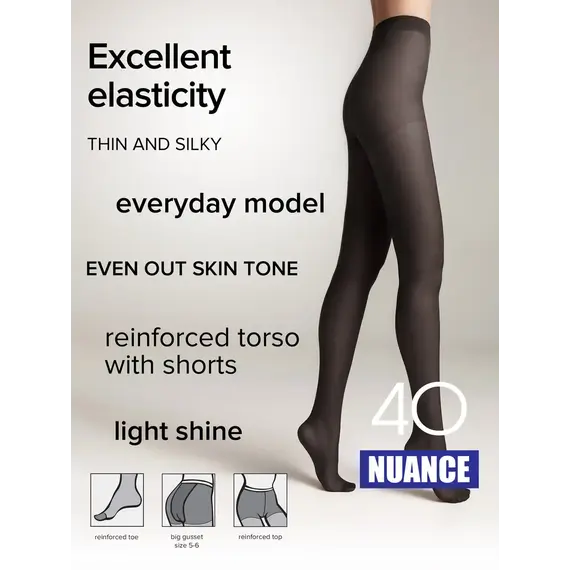 גרביון קלאסי עם דמוי מכנסון 40 דנייר Nuance CONTE, שחור, S-2, צבע: שחור,  מידה: S-2