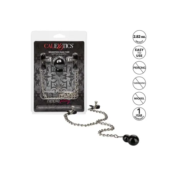 מהדקי פטמות | שרשרת ומשקל ייחודי | Nipple Play Weighted Dual Tier Nipple Clamps, 3 image