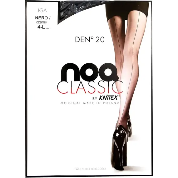 גרביון אקסקלוסיבי עם פס אחורי IGA 20 DEN KNITTEX, שחור, S-2, צבע: שחור,  מידה: S-2, 2 image