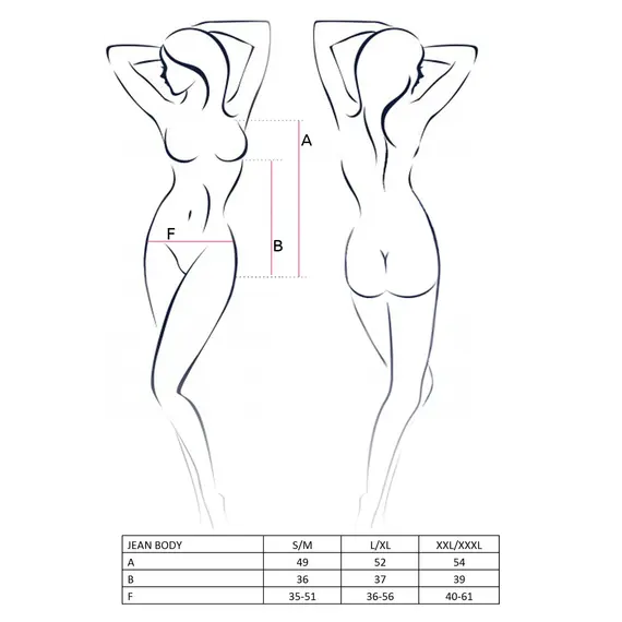 בגד גוף סקסי דמוי עור JEAN PASSION, שחור, L-XL, צבע: שחור,  מידה: L-XL