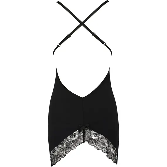 כותונת סאטן עם חוטיני תואם ALINA CHEMISE CASMIR, שחור, S-M, צבע: שחור,  מידה: S-M, 2 image